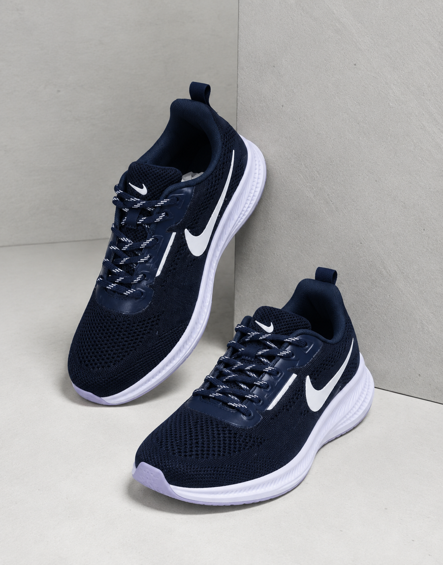 Navy Mesh Running Sneakers